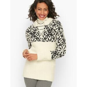 Talbots Fair Isle Sherpa 3X Argyle Quarter Zip Pullover Fleece Sweater Women's